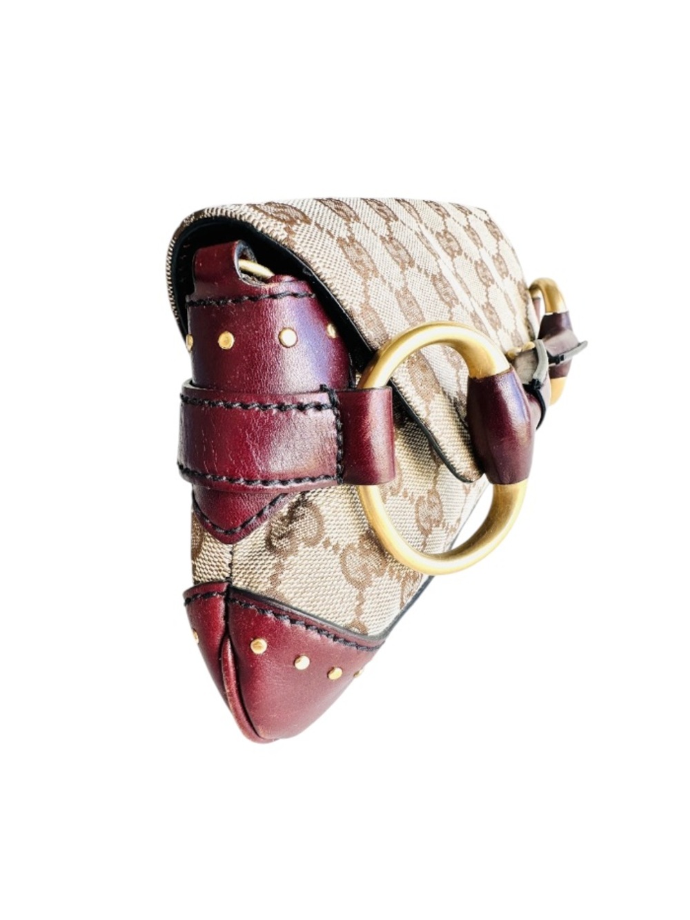 Gucci Horsebit Bag Tom Ford Era Vintage GG Canvas Clutch on Chain Burgundy - Picture 9 of 12